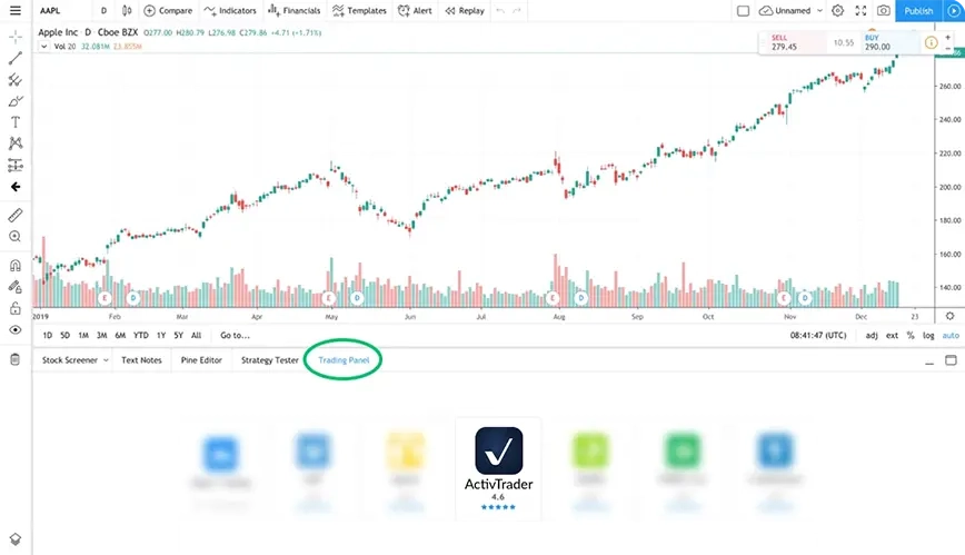 Log in to TradingView.<br />  <br />  In the "full chart view," press the "Trading Panel" tab at the bottom of the page. Select "ActivTrades" from the list.