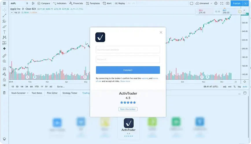 Connect your accounts.<br />  <br />  If you’re logged into your ActivTrades account you will be prompted to authorise the connection. You have now connected ActivTrades with TradingView!